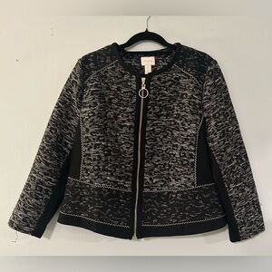 Chico's Jacket 3P Women's‎ Large Petite Tweed Brocade Full-Zip Black Gold